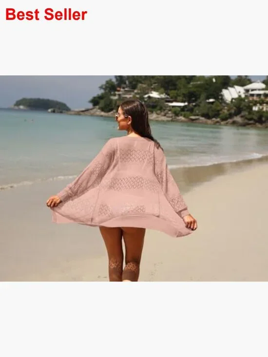 Lightweight Viscose Cardigan Sweater Open Front Long Sleeve Boho Coverup - Picture 4 of 7